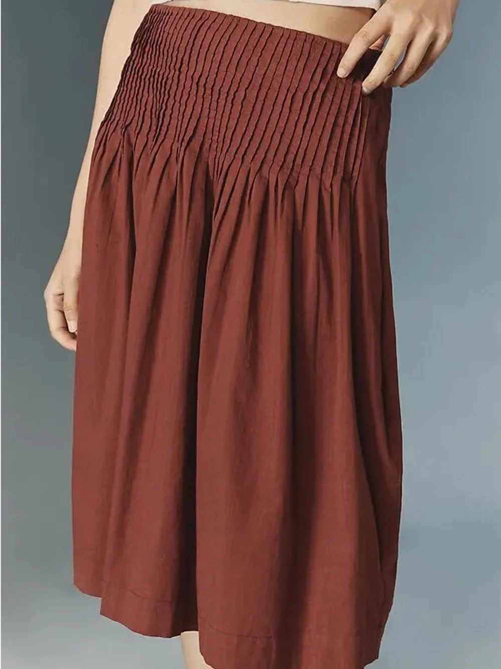 Anthropologie Low-Rise Gathered-Yoke Knee-Length Skirt